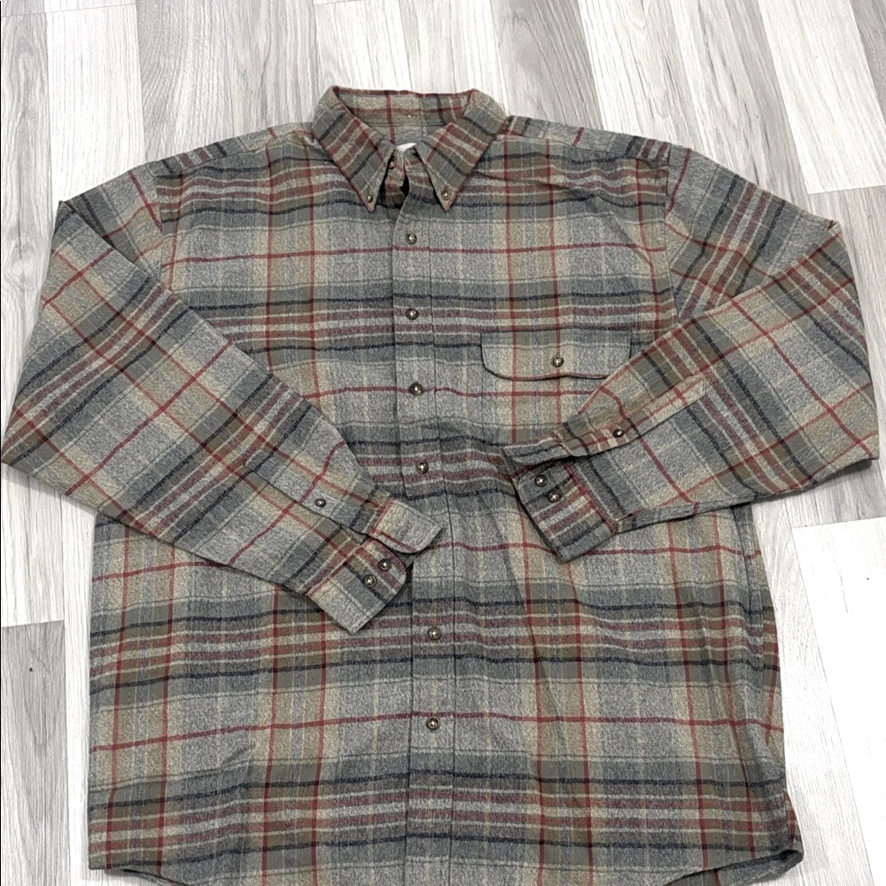 Vintage Eddie Bauer Plaid Grey / Brown / Red Vintage 80s Shirt‎ Size L Tall